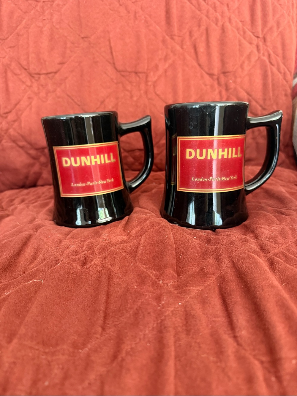 Dunhill Black Mugs with Red Logo Panel - Pair